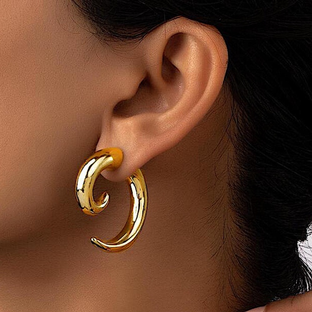 Gold Minimalist Cuff Hoop Earrings, Stud, Punk, Spiral